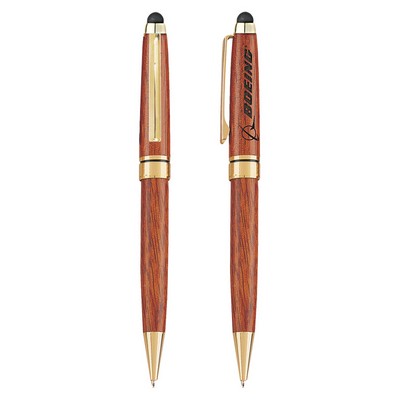 Rosewood Twist Ballpoint Pen w/Stylus