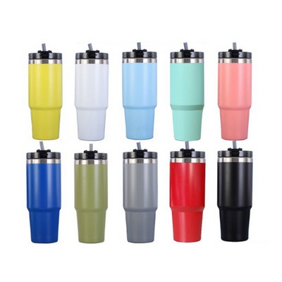 30 Oz. Double Wall Stainless Steel Vacuum Mug with Straw