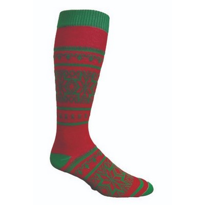 Made in the USA Flat Knit Merino Wool Crew Dress Sock w/All Over Design