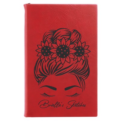 5.25" x 8.25" Red Leatherette Sketch Book w/Unlined Notepad