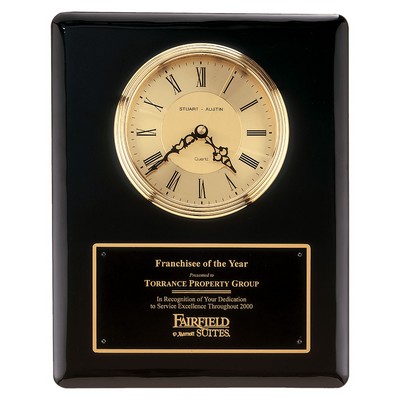 Black Piano Finish Clock, Waterfall Bezel & Gold Dial