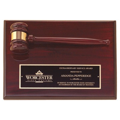 Rosewood Piano Finish Gavel Plaque with Black Brass Plate
