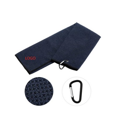 Fabric Waffle Pattern Golf Towel For Golf Bag With Carabiner Clip To Quickly Remove Sand