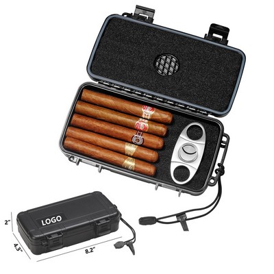 Portable Cigar Box with Humidifier and Cigar Cutter