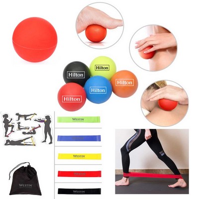 Promotek iBank® Exercise Massage Ball + Fitness Resistance Bands (Red)