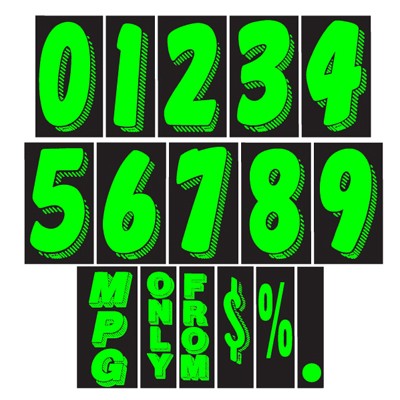 7 ½" Chartreuse & Black Windshield Number Decal Kit (Set of 20 Dozen)