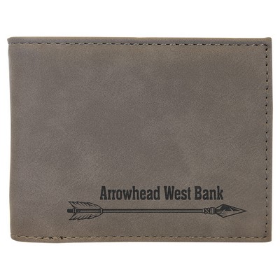 Gray Leatherette Bi-Fold Wallet w/Flip ID Display