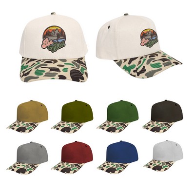 5-Panel Cotton Cap with Camo Brim