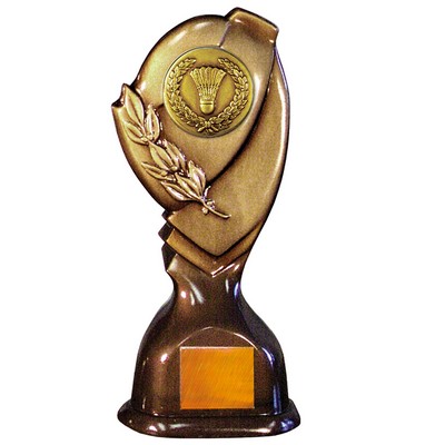 Stock Classic 10" Trophy with 2" Badminton Coin and Engraving Plate