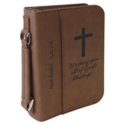 Dark Brown Leatherette Book/Bible Cover w/ Handle & Zipper