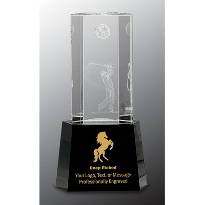 8 1/2" Clear Crystal Golf Scene Award on Black Pedestal Base
