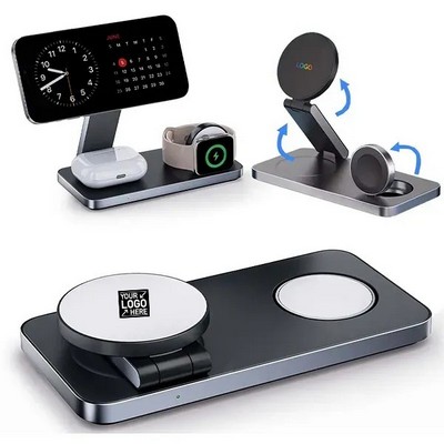 Compact Foldable 3-in-1 Wireless Charging Station for Multiple Devices