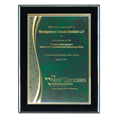 Plaque - 7"x9" Jet Black High Gloss Wall Plaque with Green Wave Marble Plate (5"x7")