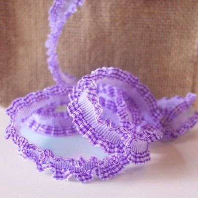 Purple Gingham Ruffled Ribbon w/Stitch Trim