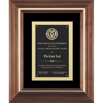 Walnut/Gold Inlay Frame with Black Brass Plate on Black Velour, 12-1/2"x15-1/2"