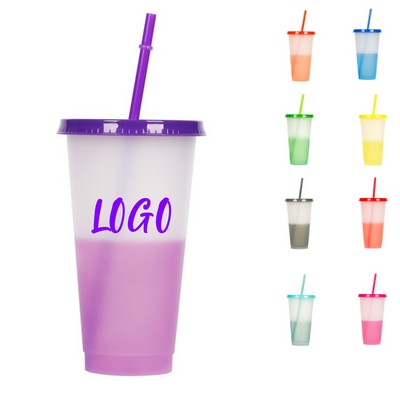 24oz Color Changing Cups With Lids And Straws