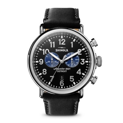 Shinola Mens' Runwell Chrono Black Leather Strap Watch Black Dial