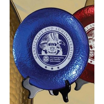 12" Blue Hammered Metal Glass Plate Award