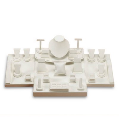 White Leatherette Showcase Display Set