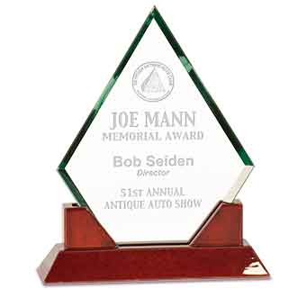 9 1/2" Diamond Prestige Glass Award with Rosewood Piano Finish Base