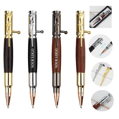 Bamboo Bullet Shaped Ballpoint Pen with Rifle Design Clip
