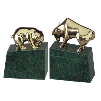 Green Marble Bookends ( Wall Street, Bull & Bear )