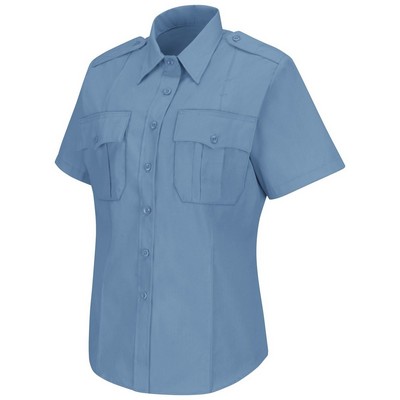 Women's New Dimension® Stretch Poplin Shirt w/Short Sleeve - Light Blue