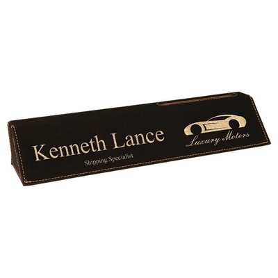 10.5" Black/Gold Laserable Leatherette Desk Wedge w/Slot
