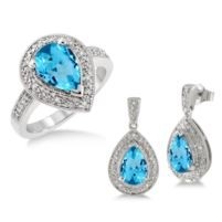 Jilco Inc. Blue Topaz & Diamond Earrings & Ring Set