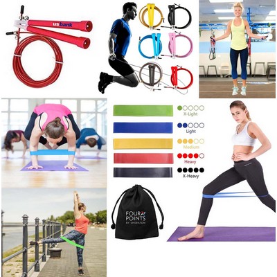 Promotek iBank® 5 Fitness Bands + Jump Rope (Red)