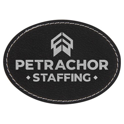Oval Black/Silver Leatherette Patch with Adhesive