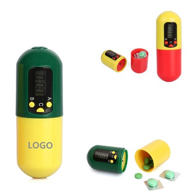 Capsule-Shaped Pill Case Reminder with Timer Alarm for Medication Management