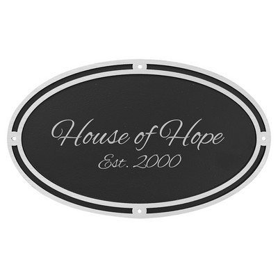 Silver/Black Oval Cast Aluminum Sign with 4 Mounting Screws