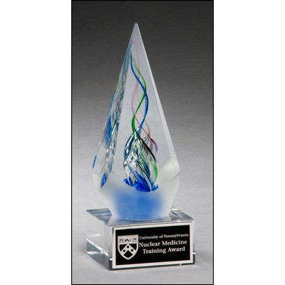 Arrow-Shaped Art Glass Award w/Frosted Glass Accent On Clear Glass Base