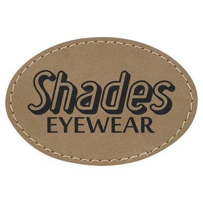 3" x 2" Oval Light Brown Leatherette Patch with Adhesive