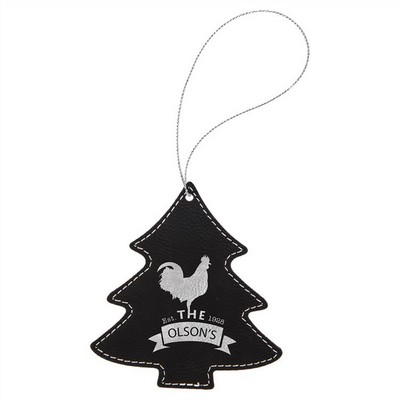 Black/Silver Leatherette Tree Ornament with Silver String