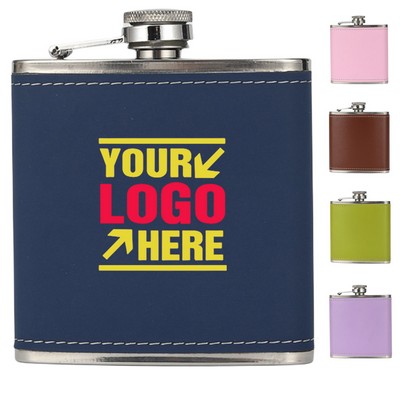 Multicolored Leather Wrapped Hip Flask Men Gift