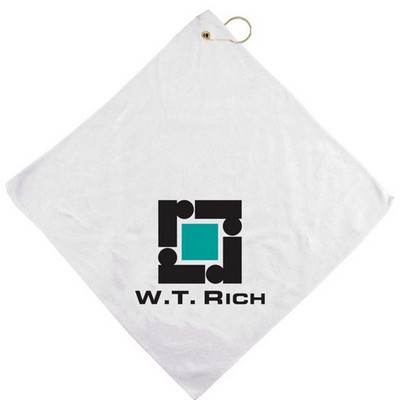 White Microfiber Super Soft Golf Towel - w/Hook & Grommet (16" x 16")