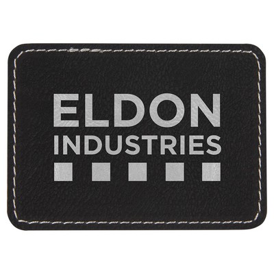 Rectangle Black/Silver Leatherette Patch with Adhesive