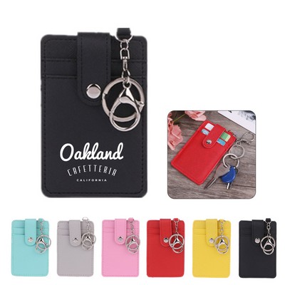 Pu Leather ID Badge Holder with Keychain