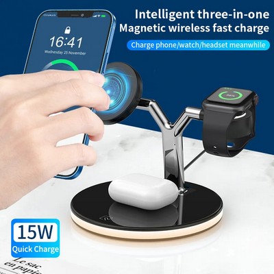 Fast Charging 3 in 1 Wireless Charger Station With Phone Holder