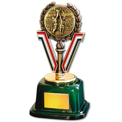 Stock 7" Trophy with 2" Basketball Female Medal and Engraving Plate