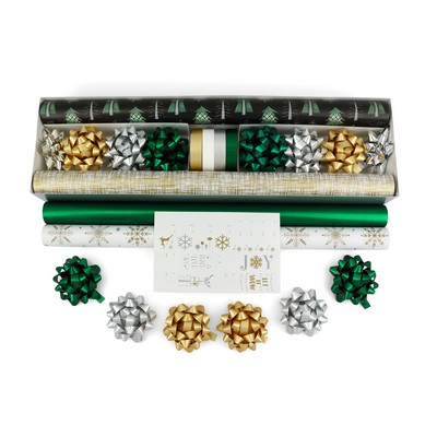 4-roll Upscale Traditional Coordinated Gift Wrap Kit