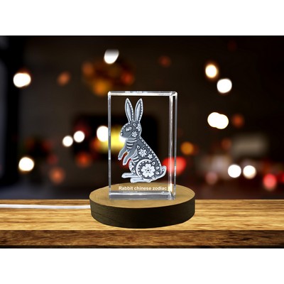 Lucky Rabbit Crystal Statue | 3D Engraved Zodiac Rabbit Crystal Décor for Good Fortune