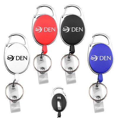 Oval shape retractable carabiner badge holder w/ key ring