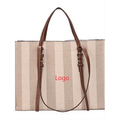 Vertical Stripe Canvas Tote Bag