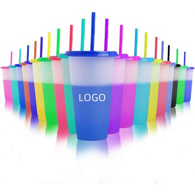 24oz Color Sensitive Cups With Lids And Straws