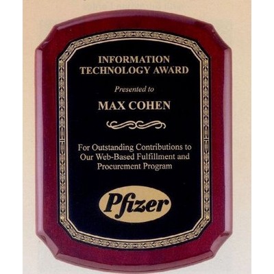 Rosewood Piano Finish Plaque with Gold Leaf Plate, 11 x 15"