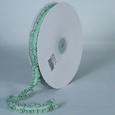 Hunter Gingham Ruffled Ribbon w/Stitch Trim