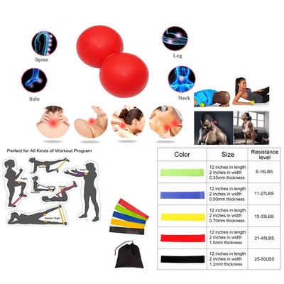 Promotek iBank® Double Massage Ball + Fitness Resistance Bands Set (Red)